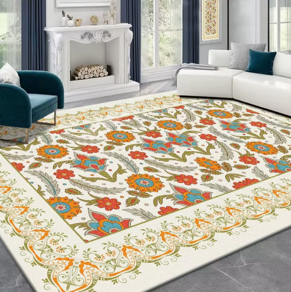 Floral Faux Cashmere Washable‑back Rug