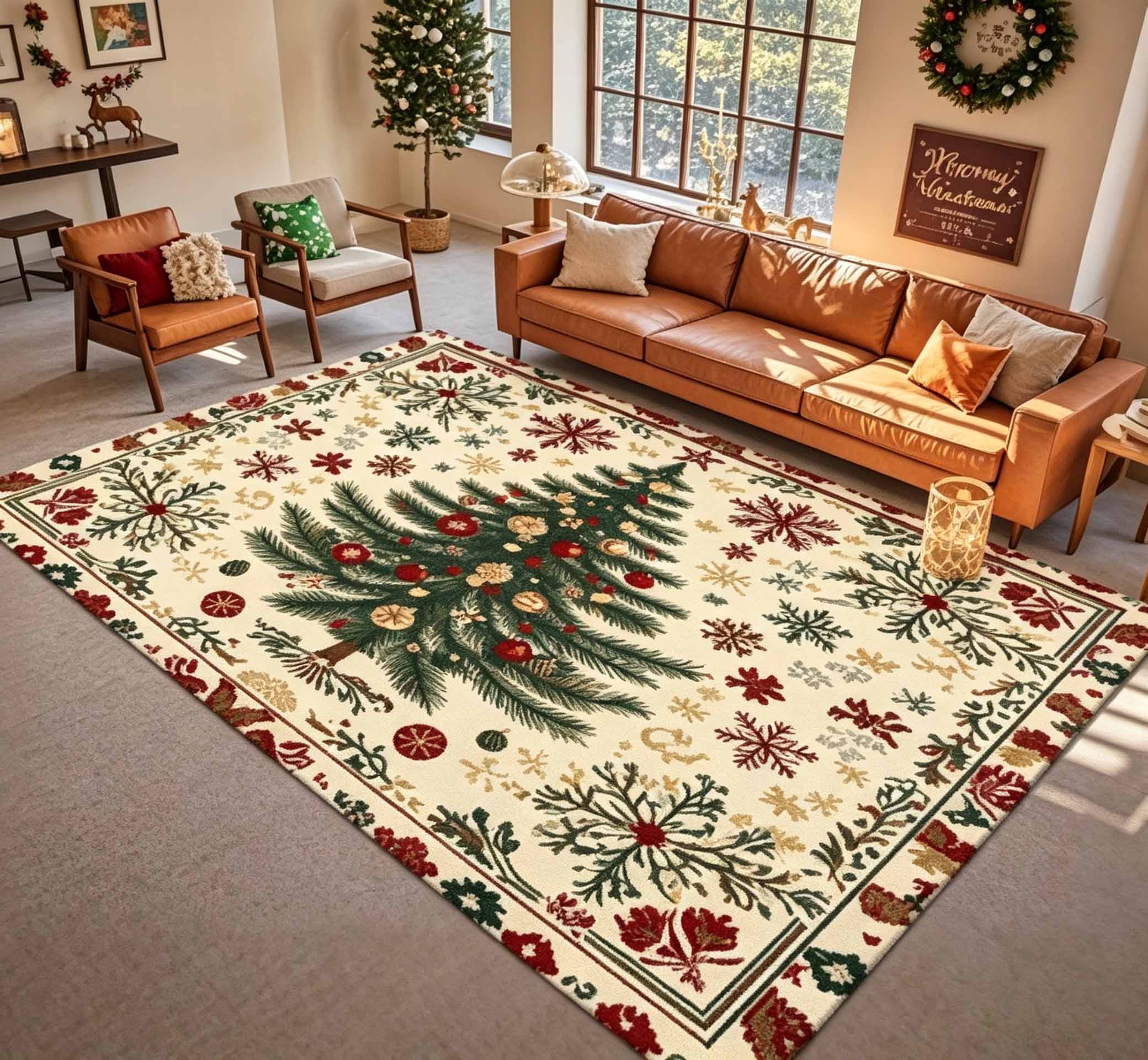 American‑Style Christmas Faux Cashmere Washable‑back Rug
