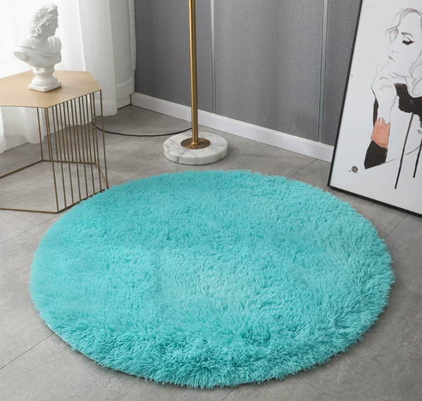 Round Solid‑Color Silk Wool Rug