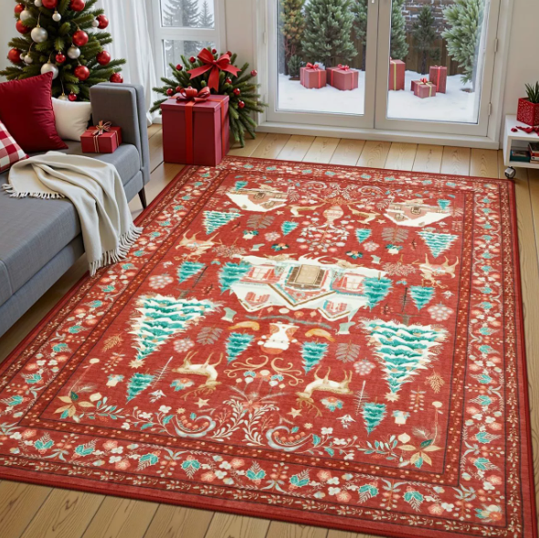 American‑Style Christmas Faux Cashmere Washable‑back Rug