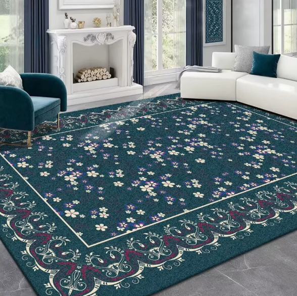 Floral Faux Cashmere Washable‑back Rug