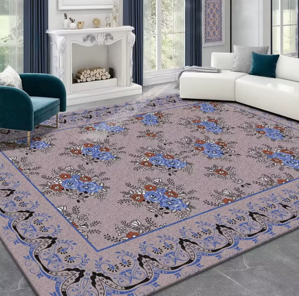 Floral Faux Cashmere Washable‑back Rug