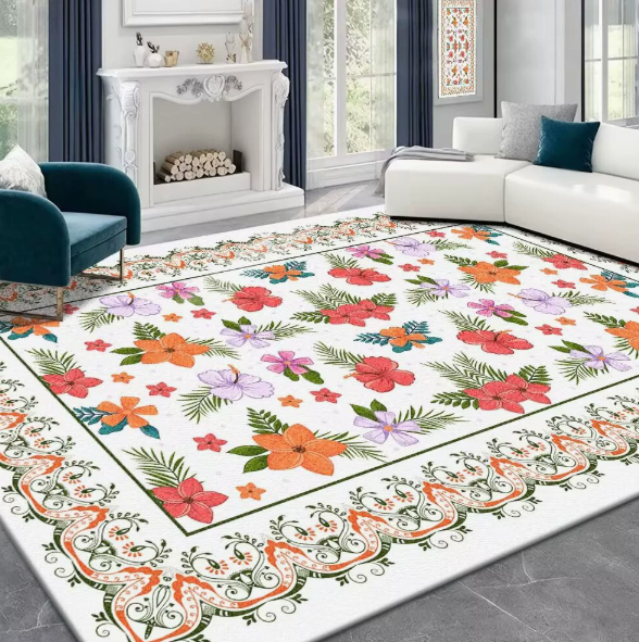 Floral Faux Cashmere Washable‑back Rug