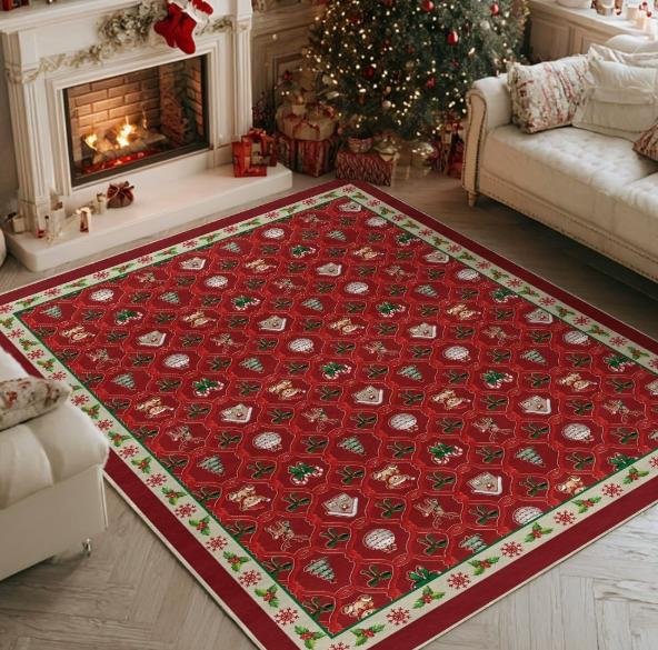 Christmas Faux Cashmere Washable‑back Rug