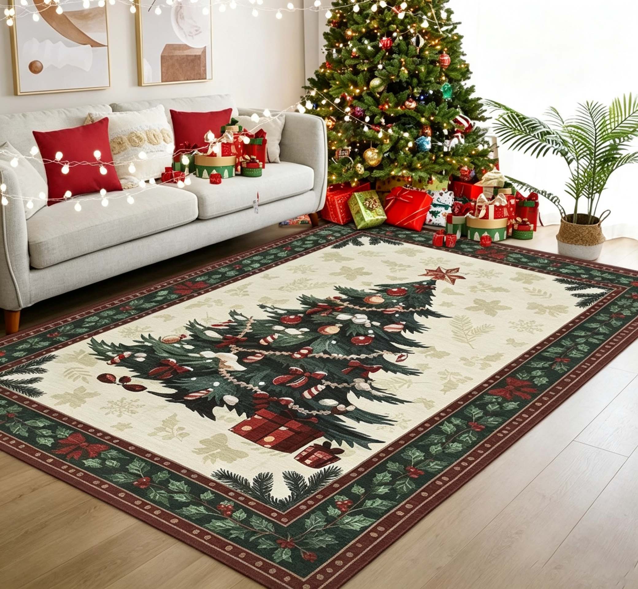 Christmas Faux Cashmere Washable‑back Rug