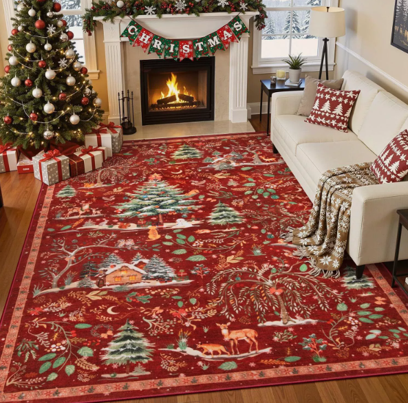 Christmas Faux Cashmere Washable‑back Rug