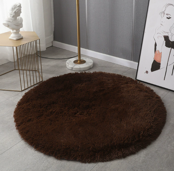 Round Solid‑Color Silk Wool Rug