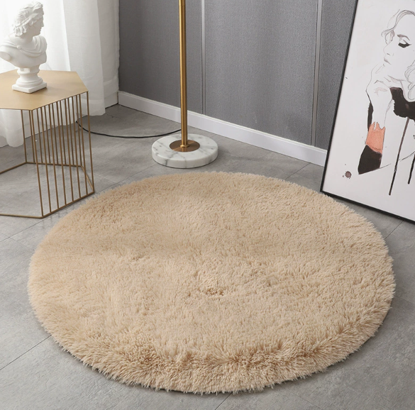 Round Solid‑Color Silk Wool Rug
