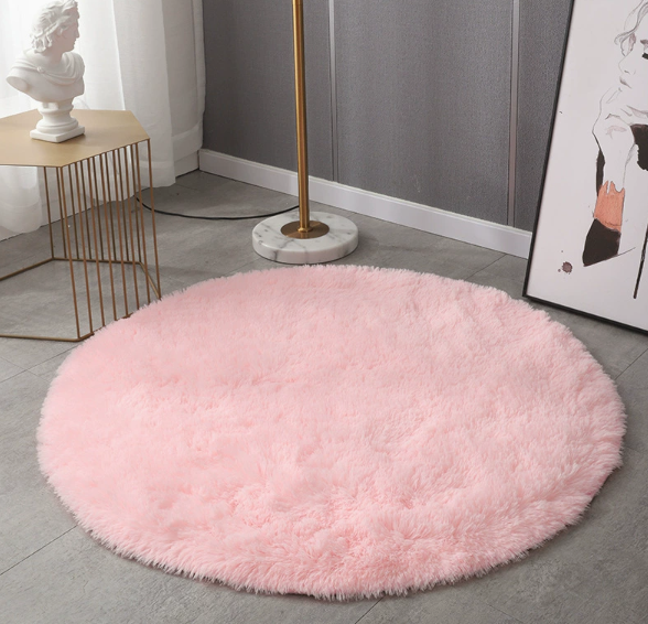 Round Solid‑Color Silk Wool Rug