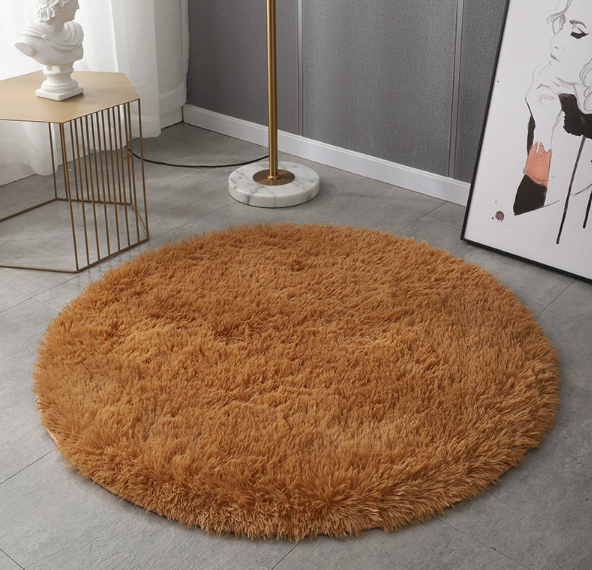 Round Solid‑Color Silk Wool Rug