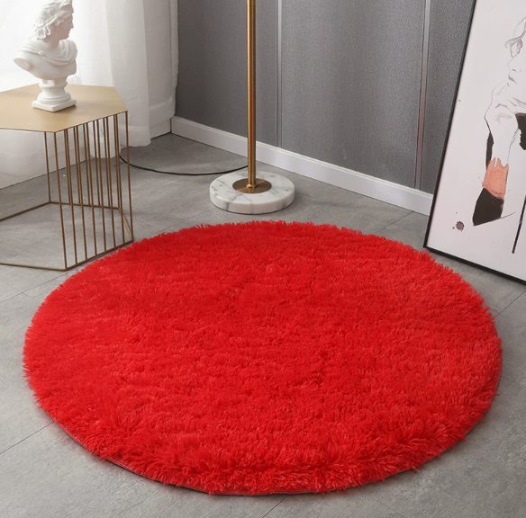 Round Solid‑Color Silk Wool Rug