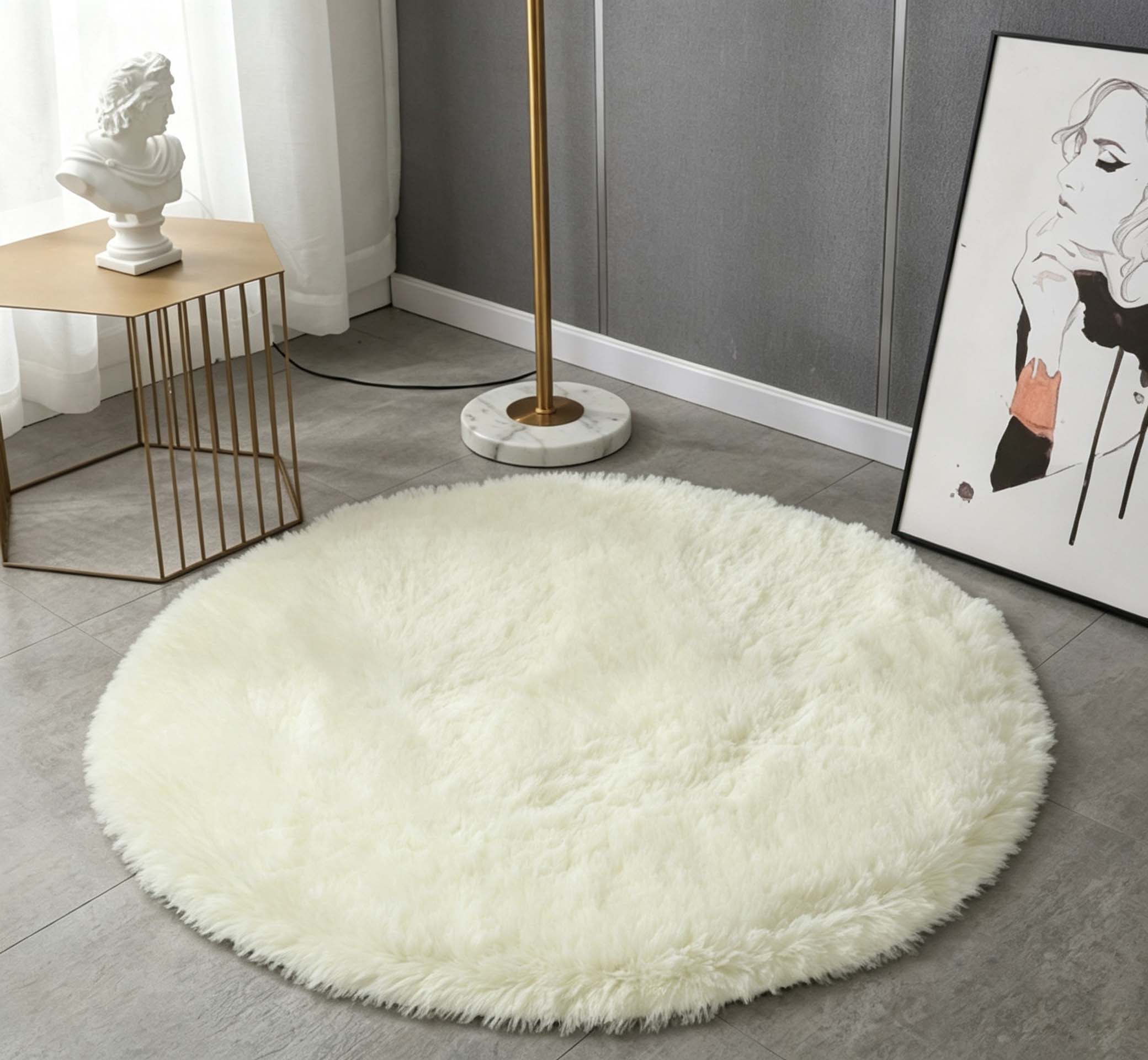 Round Solid‑Color Silk Wool Rug