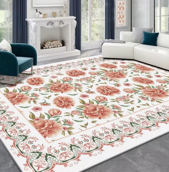 Floral Faux Cashmere Washable‑back Rug