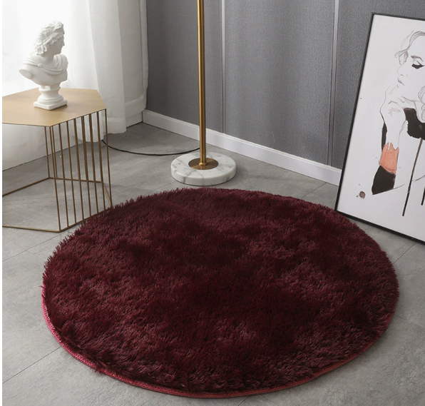Round Solid‑Color Silk Wool Rug