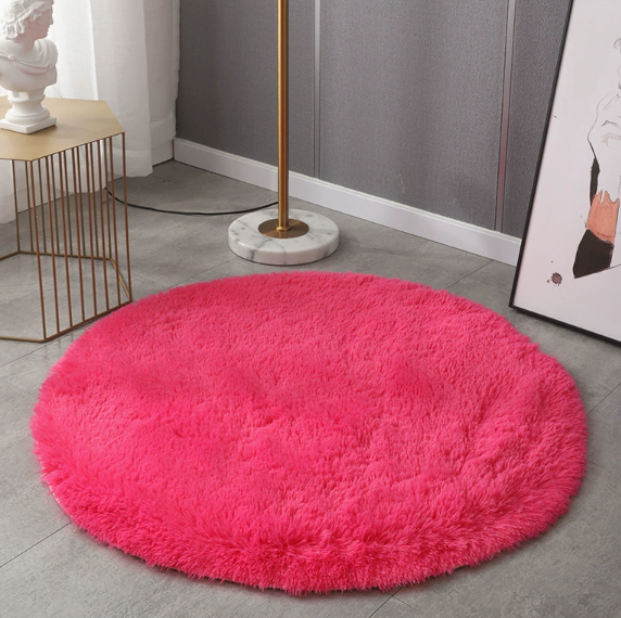 Round Solid‑Color Silk Wool Rug