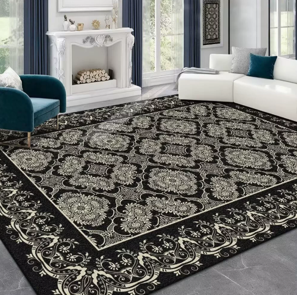 Floral Faux Cashmere Washable‑back Rug