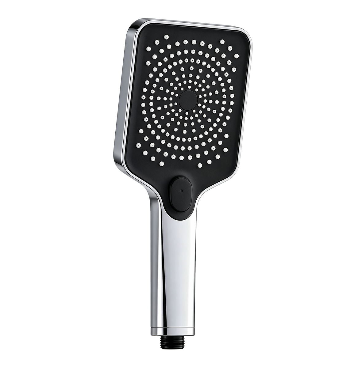 Square Push‑Button Handheld Shower Head (Black Face & Chrome Plated)