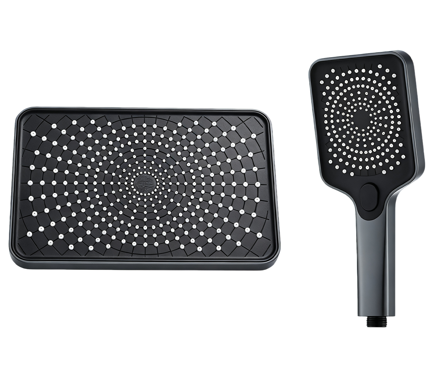Gun‑Grey Square Overhead & Push‑Button Hand‑held Shower 2‑Piece Set