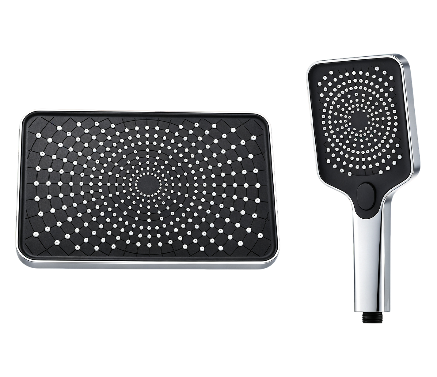 Chrome Square Overhead & Push‑Button Hand‑held Shower 2‑Piece Set