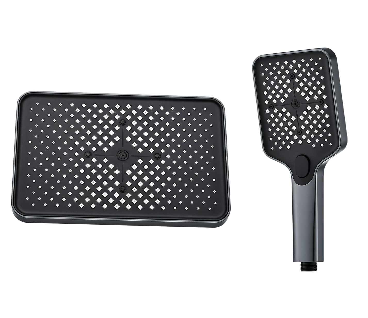 Gun‑Grey Square Overhead & Push‑Button Hand‑held Shower 2‑Piece Set