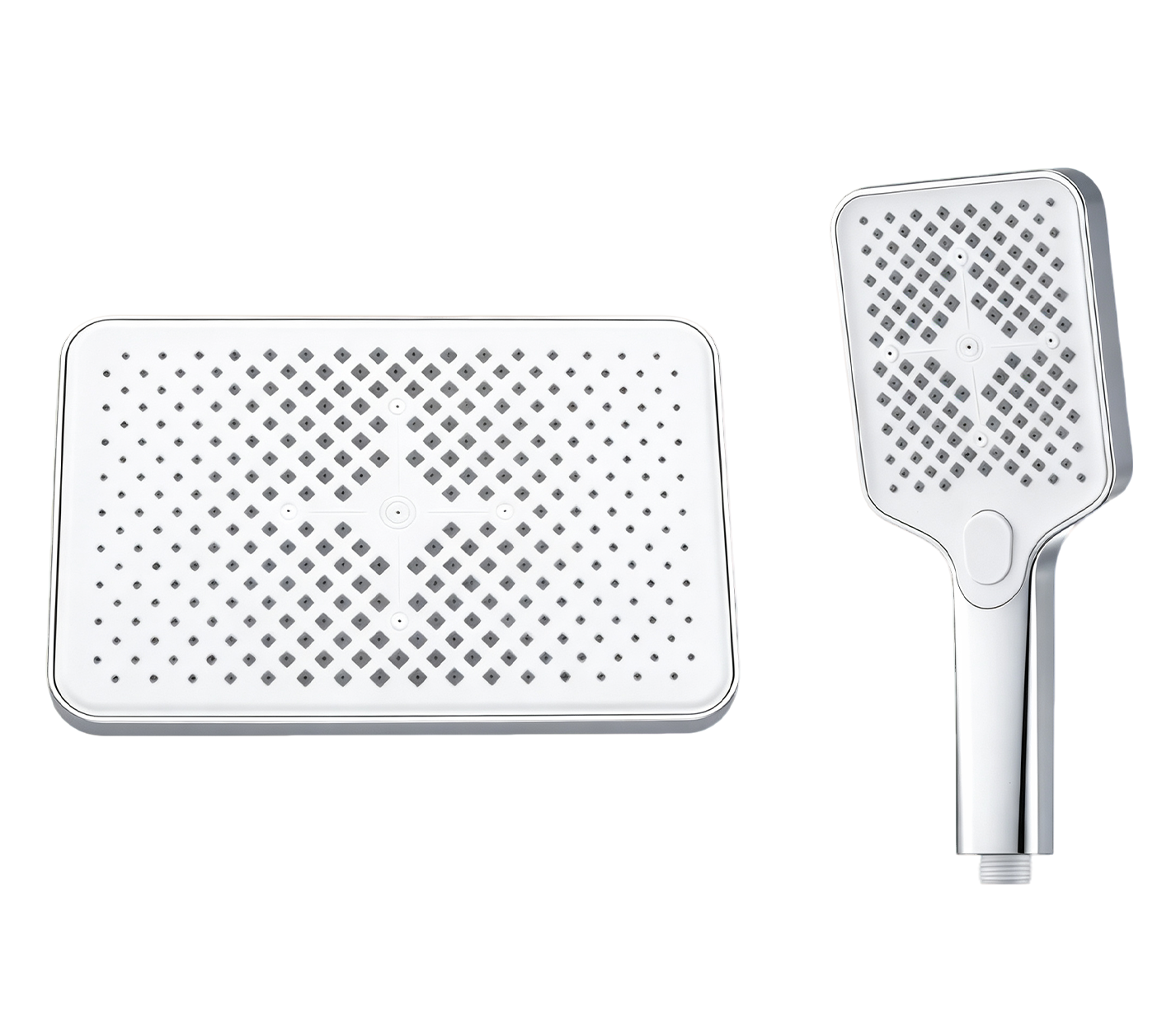Bright‑White Square Overhead & Push‑Button Hand‑held Shower 2‑Piece Set